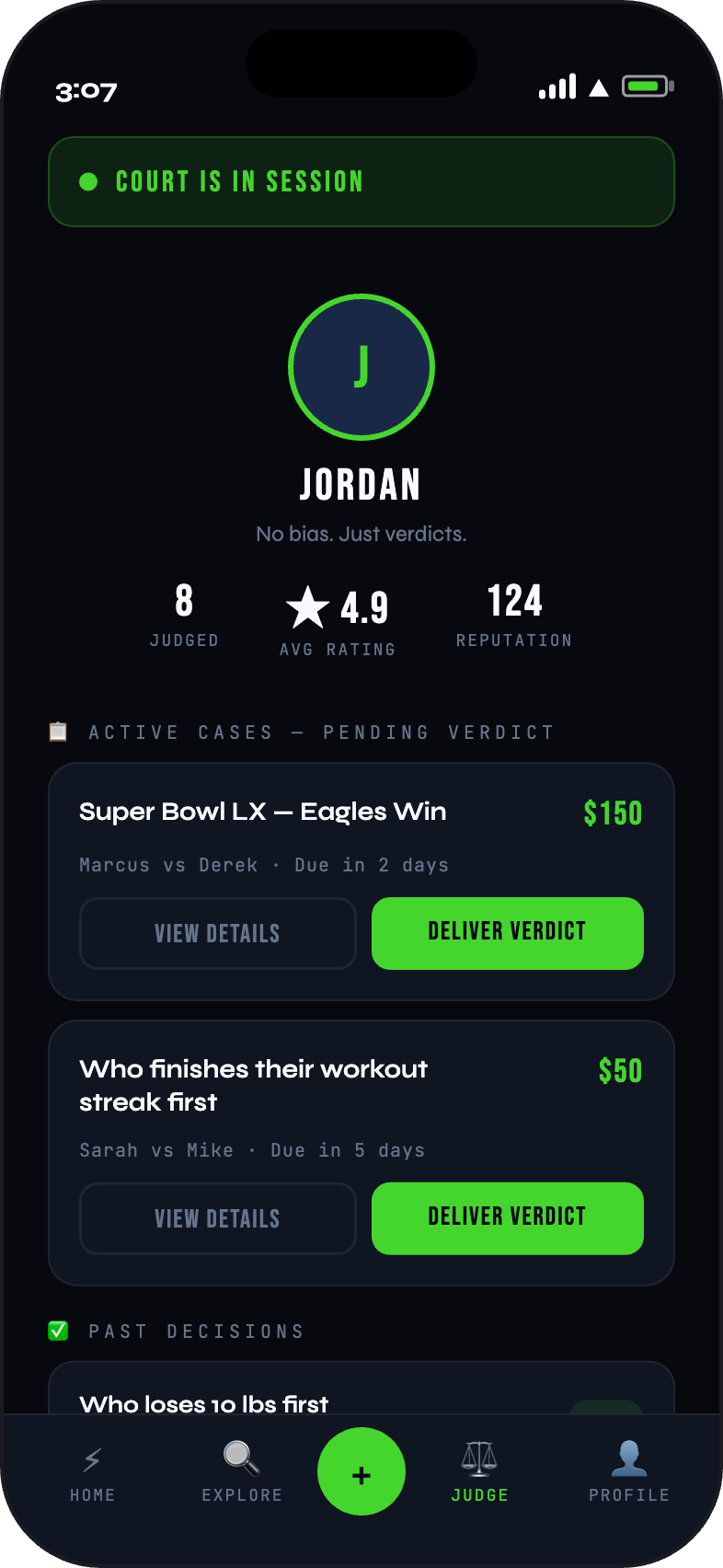 FinalCall Judge screen