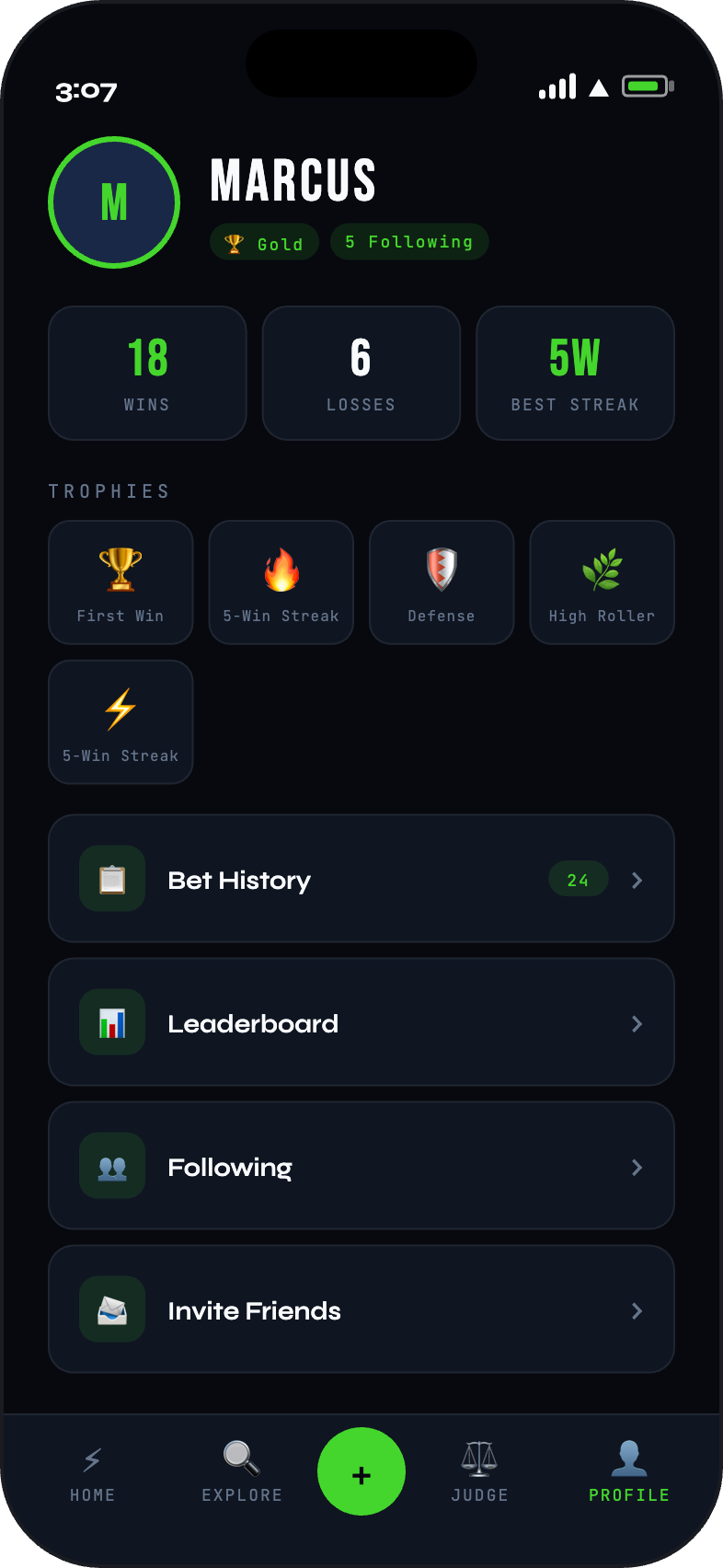 FinalCall Profile screen